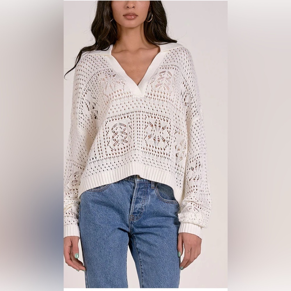 NWT Elan V-Neck Crochet Sweater